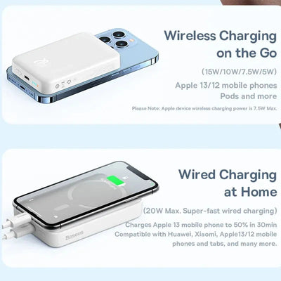 Wireless portable charger Apple 14 charging an iPhone with wireless and wired charging options